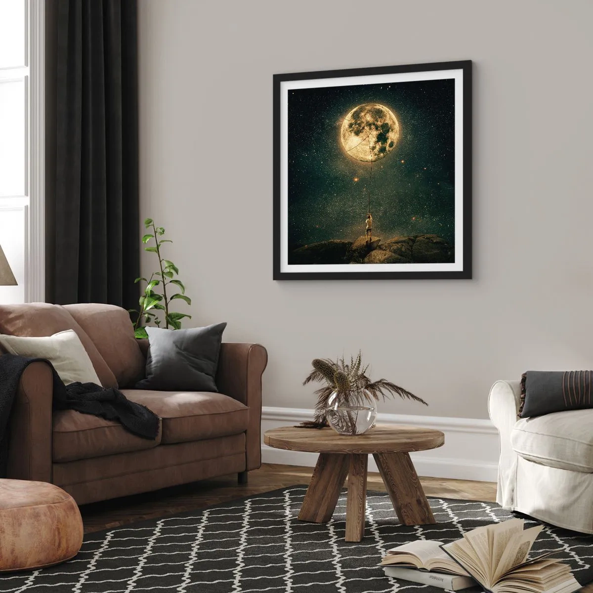 Affisch i svart ram - En man som stal månen - 40x40 cm