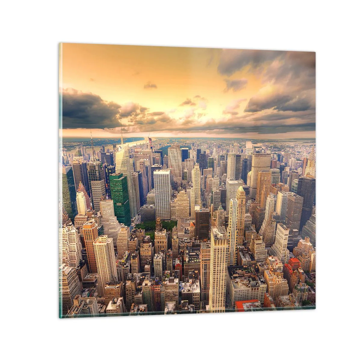 Glastavla - Bild på glas - Förgylld metropolis - 30x30 cm