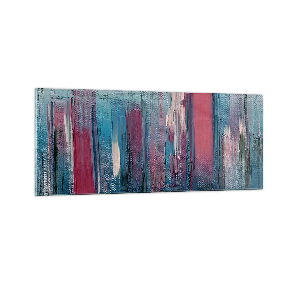 Glastavla - Bild på glas - Vertikal komposition i blått och rött - 100x40 cm