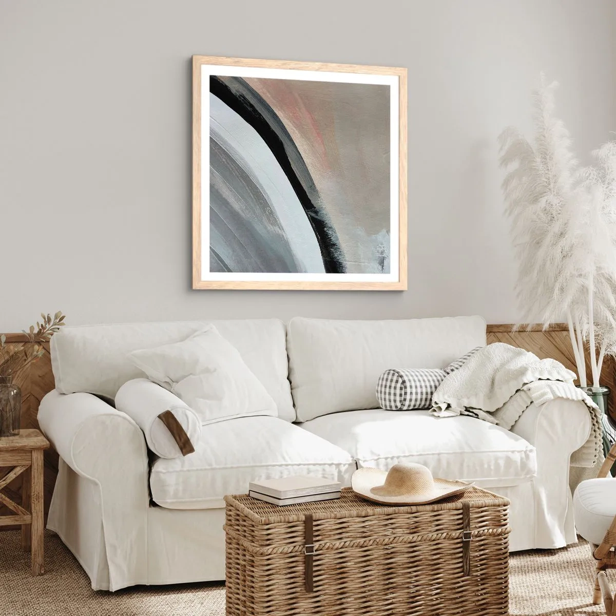 Affisch i ram av ljusek - Komposition: en båge av svart och grått - 60x60 cm