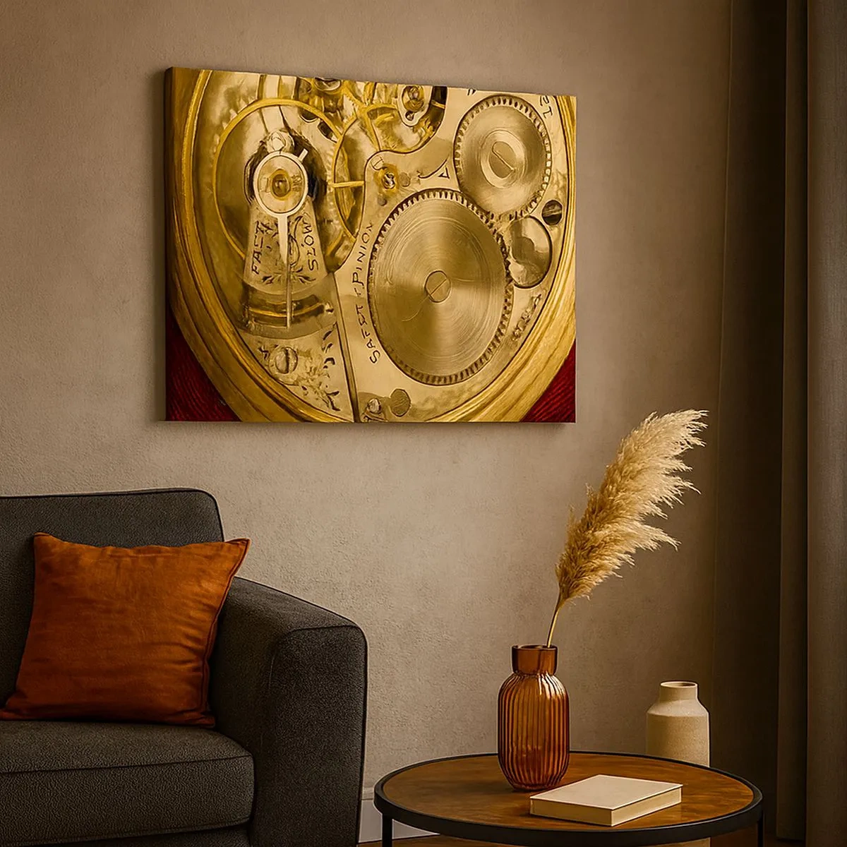 Canvastavla - Bild på duk - Klockmekanism med synliga kugghjul och detaljer - 70x50cm - Gå med tidens anda - Modern väggdekoration för vardagsrum och sovrum ARTTOR