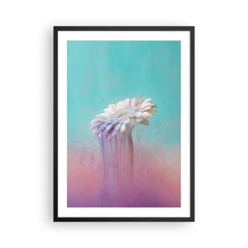 Affisch i svart ram - Vit gerbera med färgglada ränder på en pastellbakgrund - 50x70cm - Blommornas undervärld - Modern väggdekoration för vardagsrum och sovrum ARTTOR