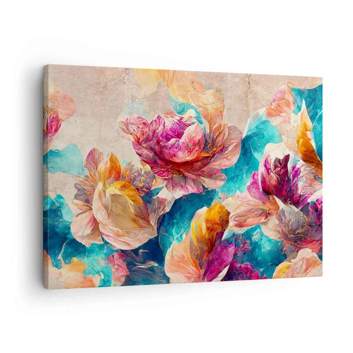 Canvastavla - Bild på duk - Färgglada blommor på en beige bakgrund - 70x50cm - Den färgsprakande prakten hos en bukett - Modern väggdekoration för vardagsrum och sovrum ARTTOR