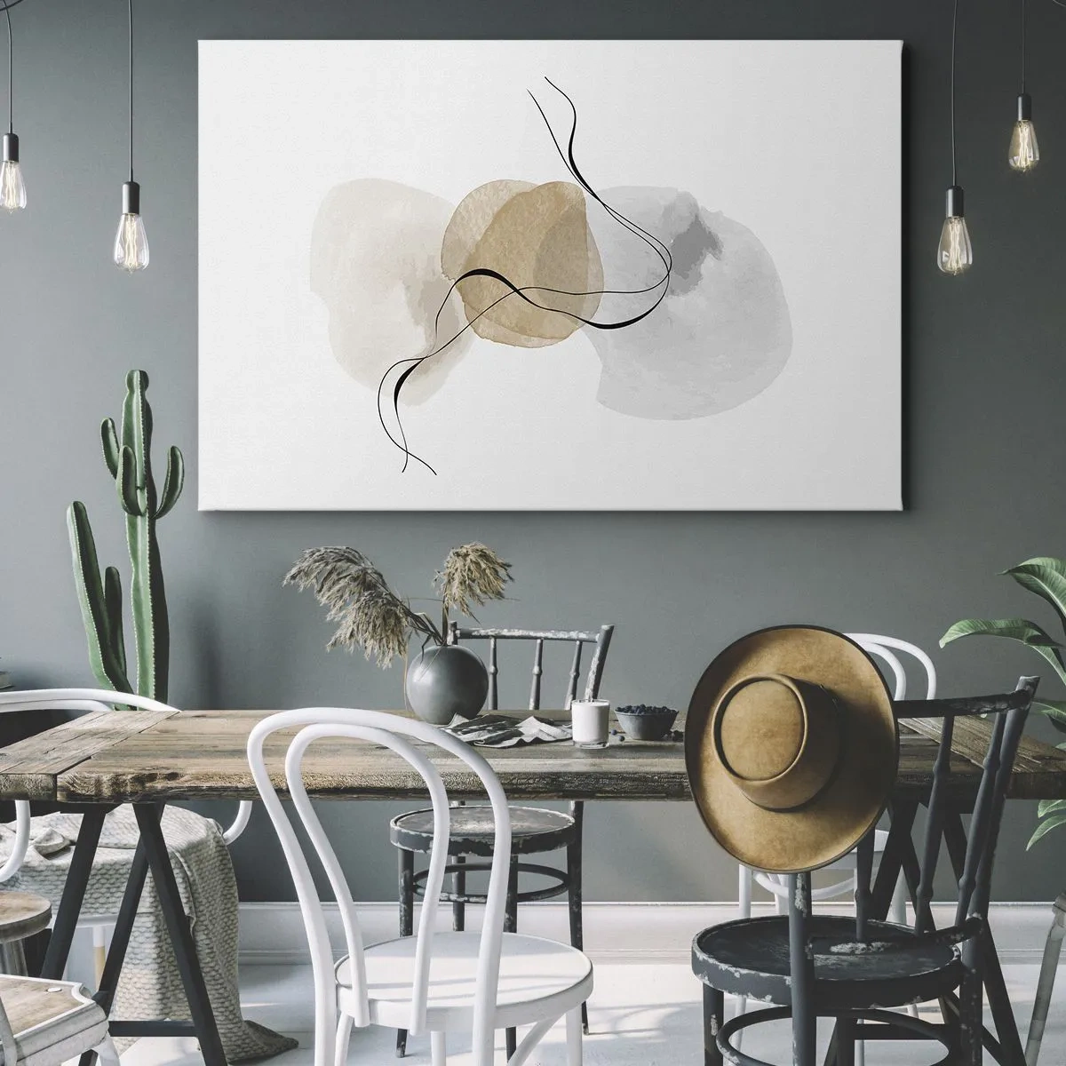 Canvastavla - Bild på duk - Minimalistisk abstraktion i nyanser av beige och grått - 70x50cm - Luftpärlor - Modern väggdekoration för vardagsrum och sovrum ARTTOR