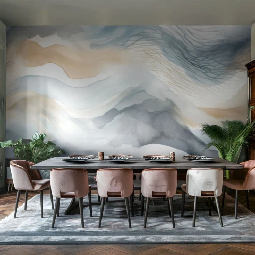 Fototapet Premium Sand - Snöig och dimmig abstraktion - Bit, Vattenfärg, Minimalism - 400x280 cm