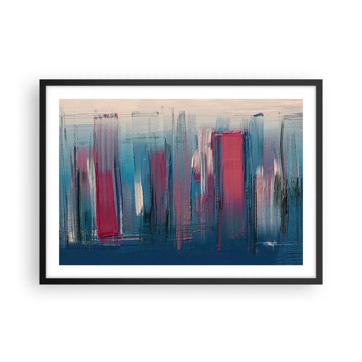 Affisch i svart ram - Vertikal komposition i blått och rött - 70x50 cm
