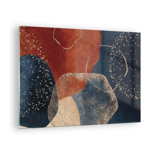 Glastavla - Bild på glas - Abstrakta former i nyanser av marinblått och koppar - 70x50cm - Existensens lätthet - Modern väggdekoration för vardagsrum och sovrum ARTTOR