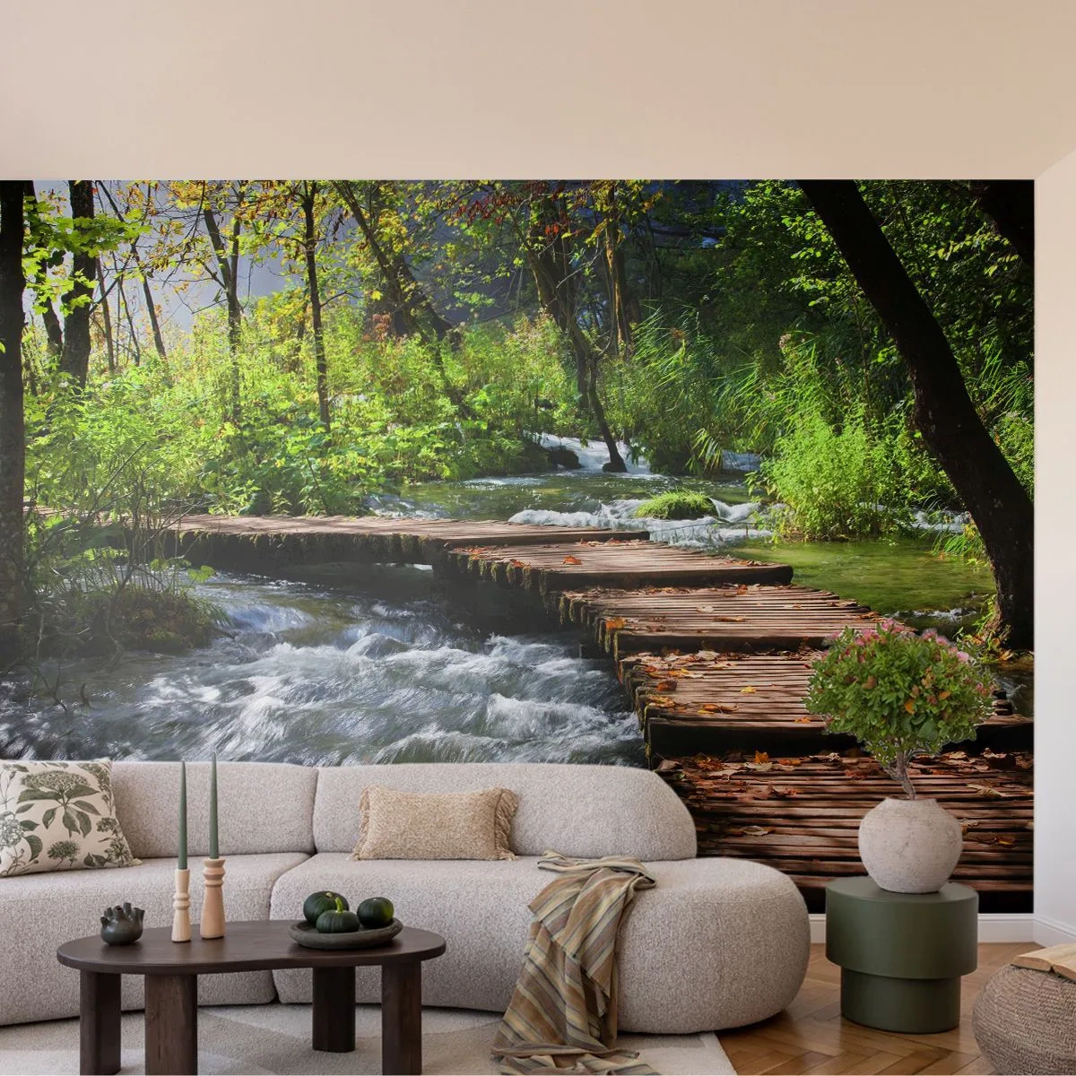 Fototapet Premium Sand - Över skummande kaskad - Landskap, Kroatien, Natur - 100x70 cm