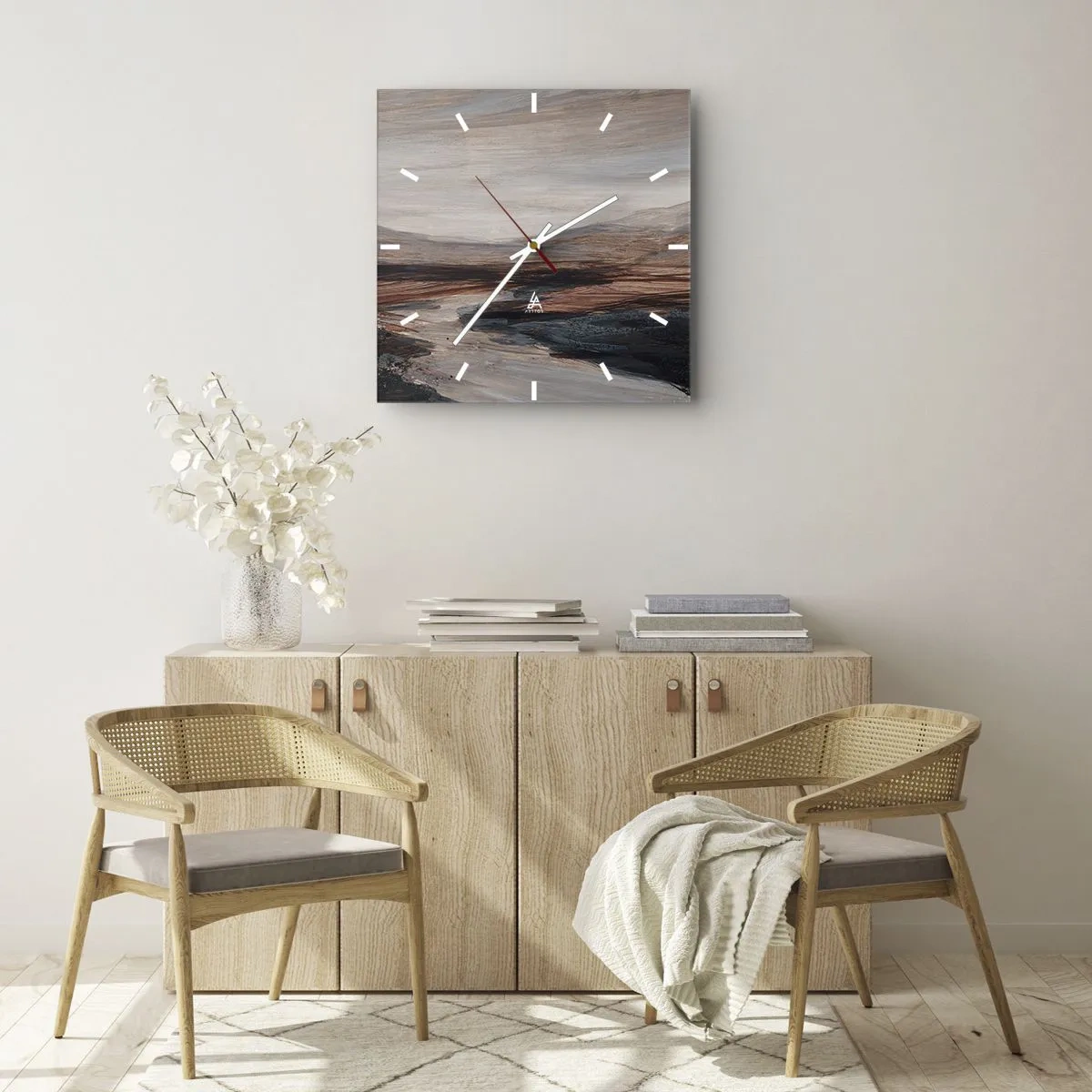 Väggklocka - Klocka på glas - Fridfull dal - 40x40 cm