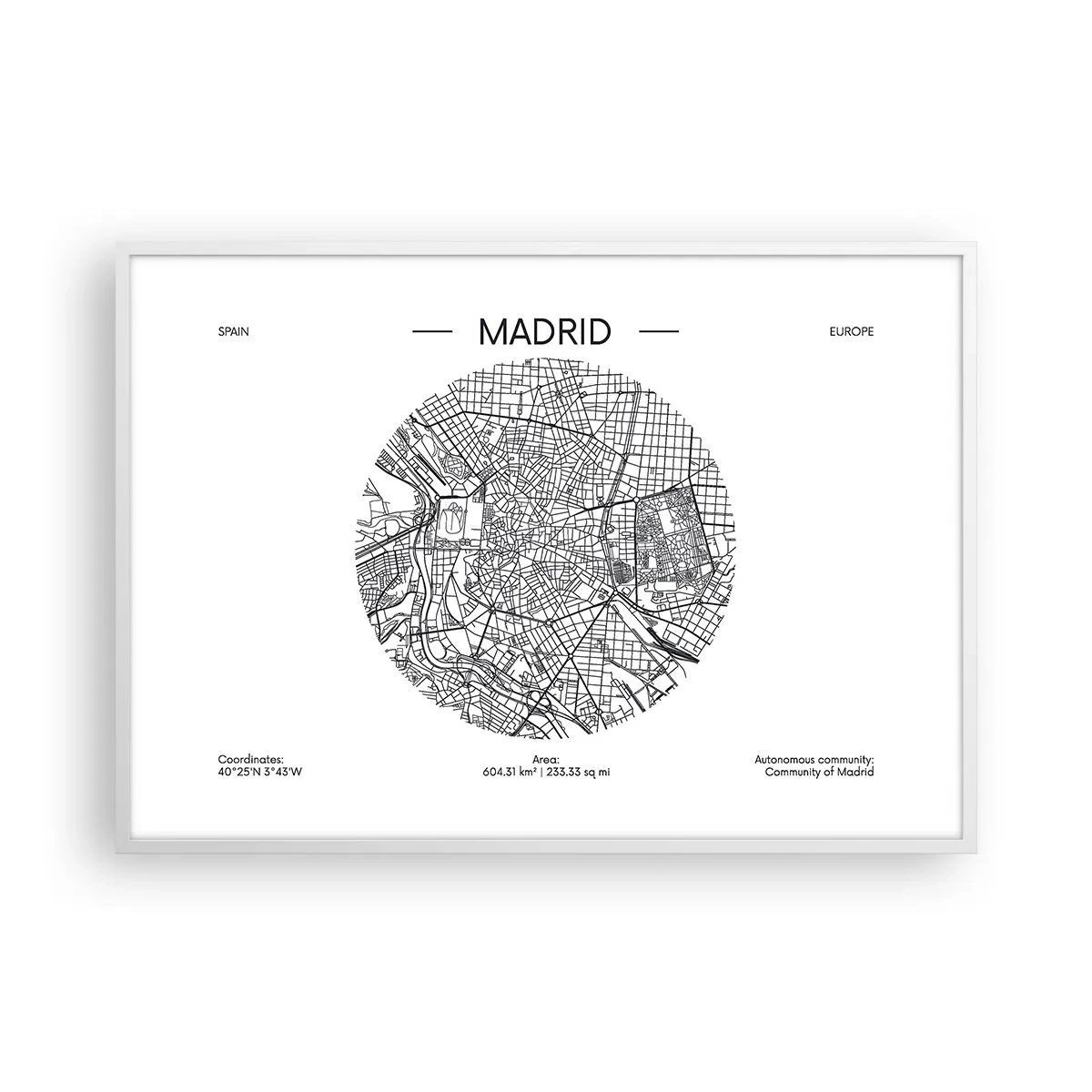 Affisch i vit ram - Madrids anatomi - 100x70 cm
