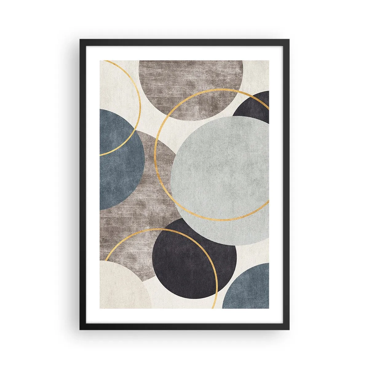 Affisch i svart ram - Abstrakt geometrisk komposition med cirklar i nyanser av blått. - 50x70cm - Cirkel efter cirkel - Modern väggdekoration för vardagsrum och sovrum ARTTOR