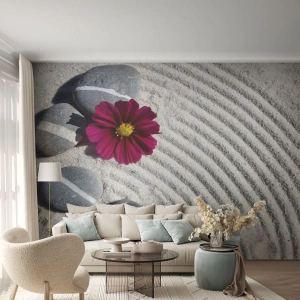 Självhäftande Fototapet Deluxe Sticker - Den magiska naturkretsens energi och lugn - Blommor, Sand, Stenar - 100x70 cm