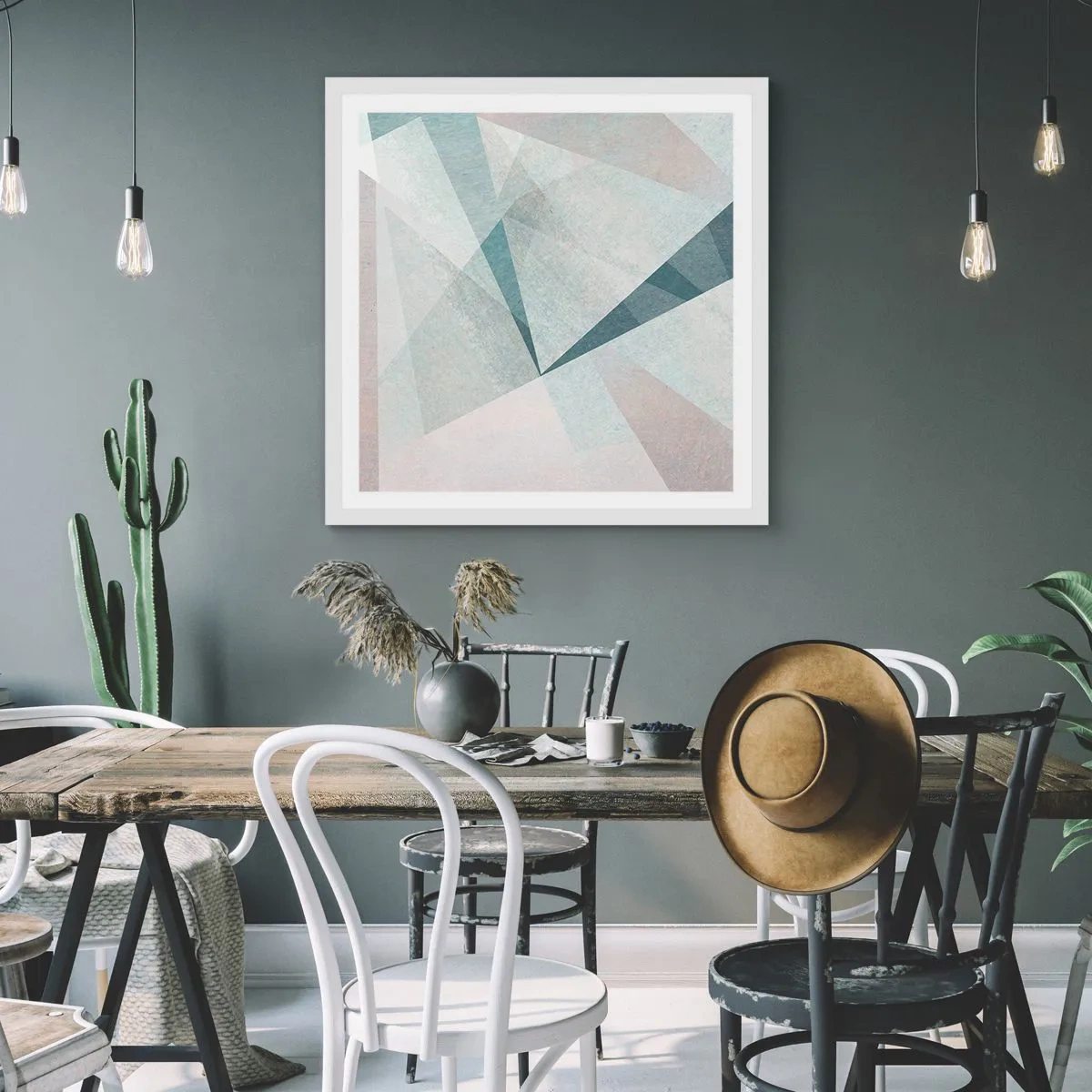 Affisch i vit ram - Lugnt trots dynamiskt - 60x60 cm