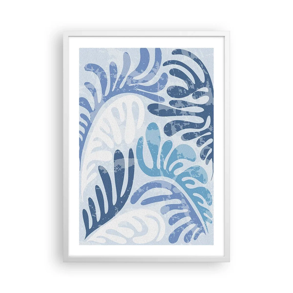 Affisch i vit ram - Blåa ormbunkar - 50x70 cm