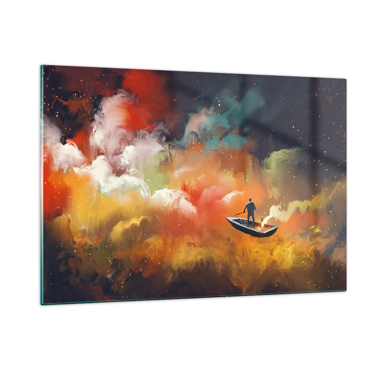 Glastavla - Bild på glas - I båten genom galaxen - 120x80 cm