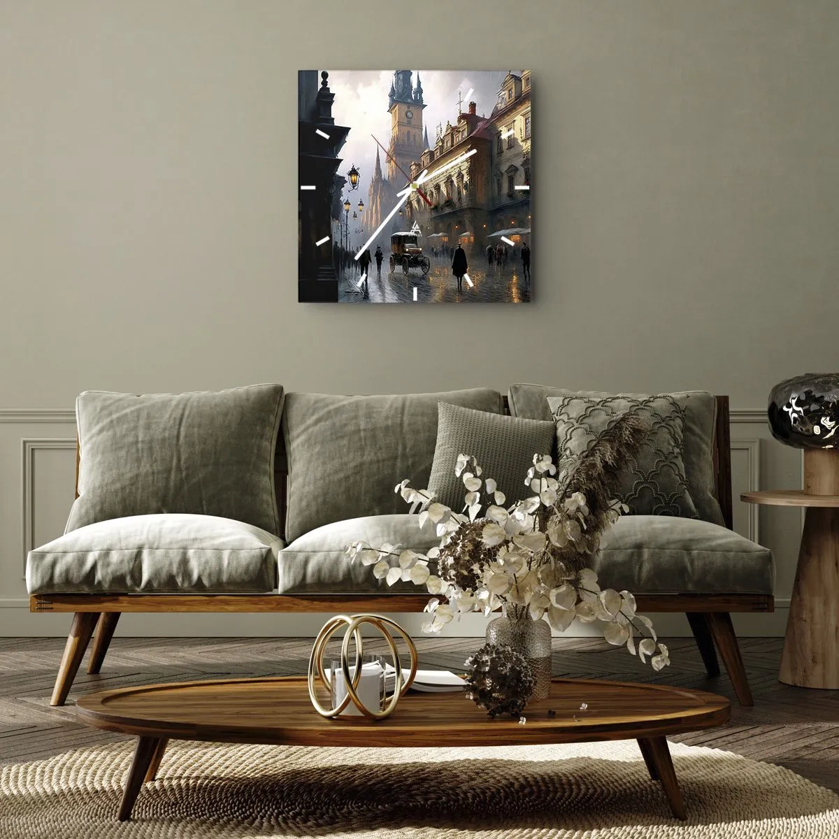 Väggklocka - Klocka på glas - Magin under en kväll i Prag - 40x40 cm