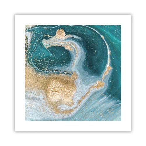 Affisch - Guld- och turkosvirvel - 40x40 cm