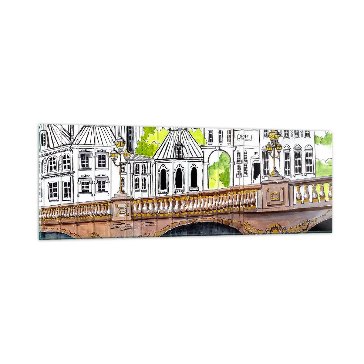 Glastavla - Bild på glas - Stad som målad - 90x30 cm