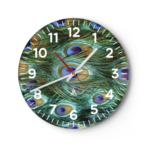 Väggklocka - Klocka på glas - Påfågels blick - 40x40 cm