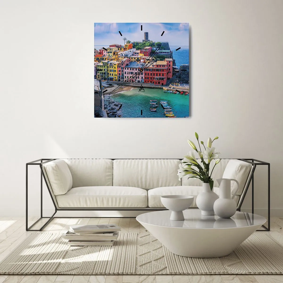 Väggklocka - Klocka på glas - Magisk stad i Medelhavet - 40x40 cm