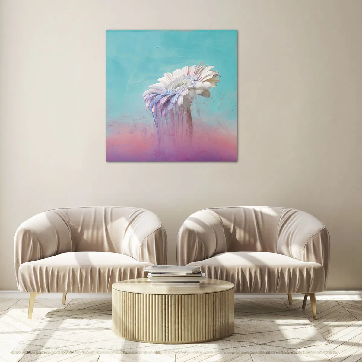 Glastavla - Bild på glas - Blommornas undervärld - 70x70 cm