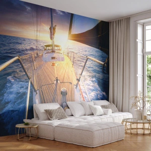 Självhäftande Fototapet Deluxe Sticker - Springa på vågorna - Segelbåt, Hav, segling - 300x210 cm