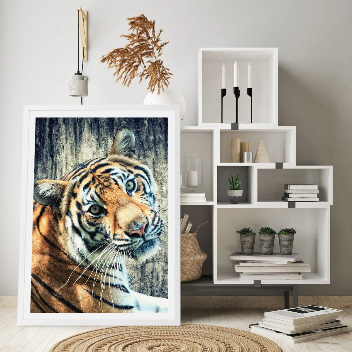 Affisch i vit ram - Porträtt i ljusstrålar - 30x40 cm