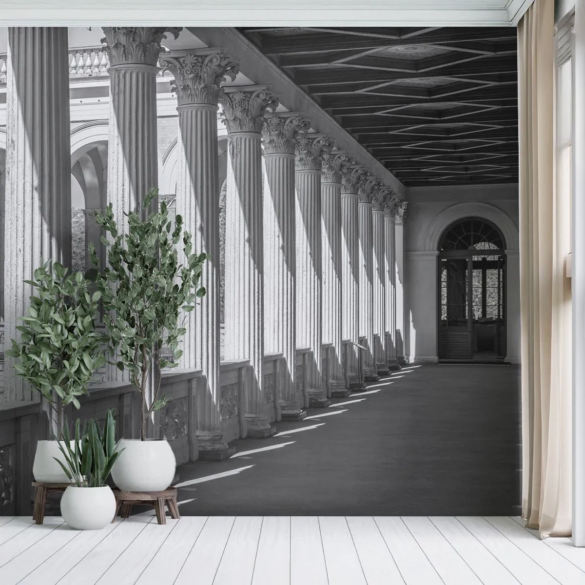 Fototapet Premium Sand - Solig arkad - Kolumner, Arkitektur, Klassisk - 150x105 cm