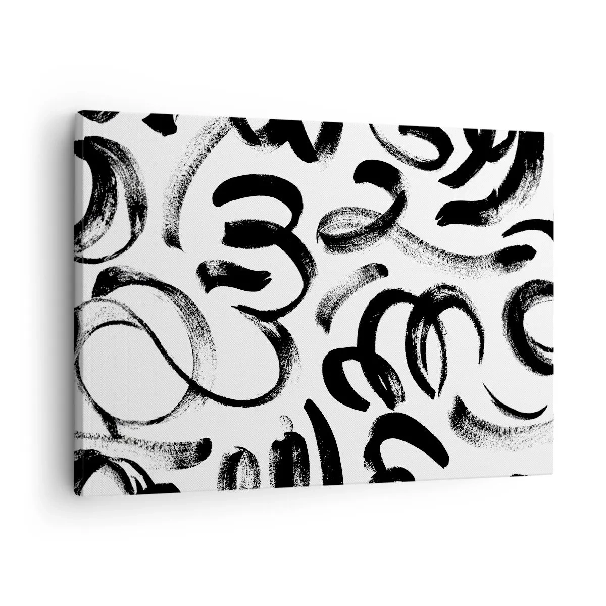 Canvastavla - Bild på duk - Svarta abstrakta penseldrag på en vit bakgrund - 70x50cm - Svart på vitt - Modern väggdekoration för vardagsrum och sovrum ARTTOR