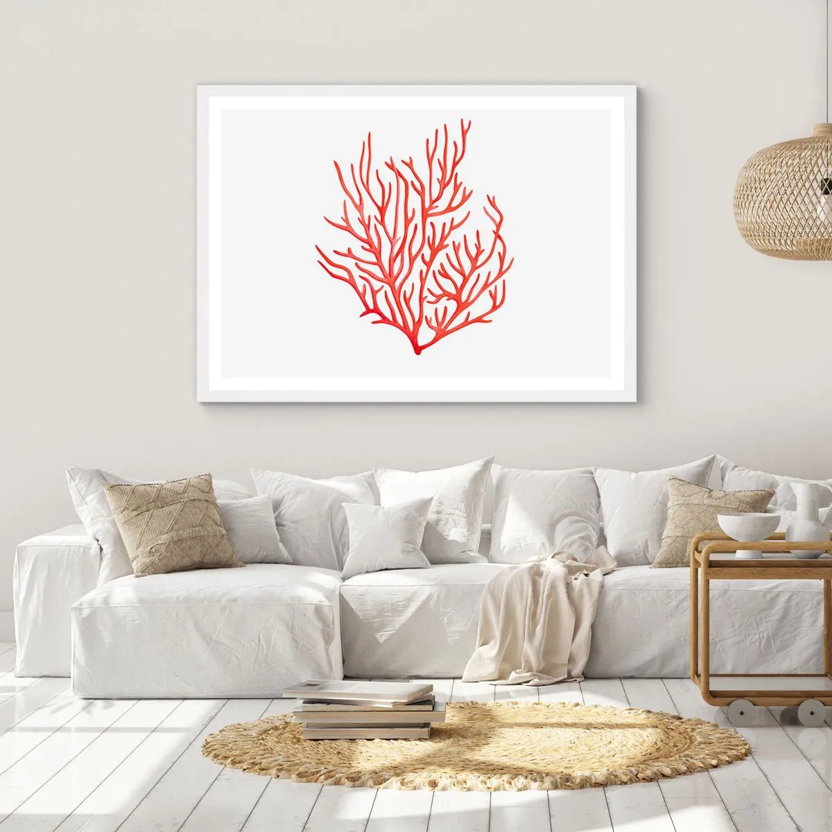 Affisch i vit ram - Filigran av korall - 70x50 cm