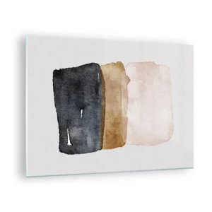 Glastavla - Bild på glas - Abstrakta fläckar i nyanser av svart, brunt och beige - 70x50cm - Komposition av jordens färger - Modern väggdekoration för vardagsrum och sovrum ARTTOR
