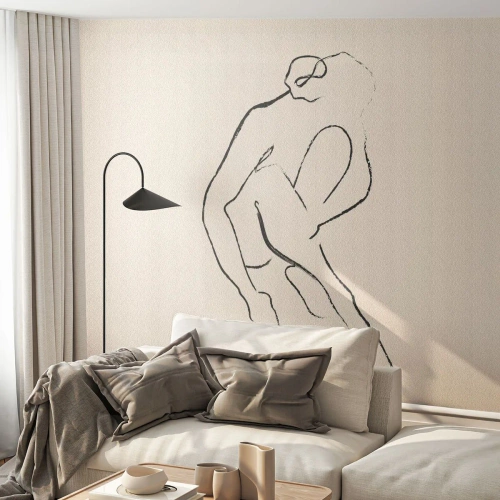 Fototapet Standard Eco - En minimalistisk skiss av en figur i en intim gest - 100x70cm - Intim skiss - Modern väggdekoration för vardagsrum och sovrum ARTTOR