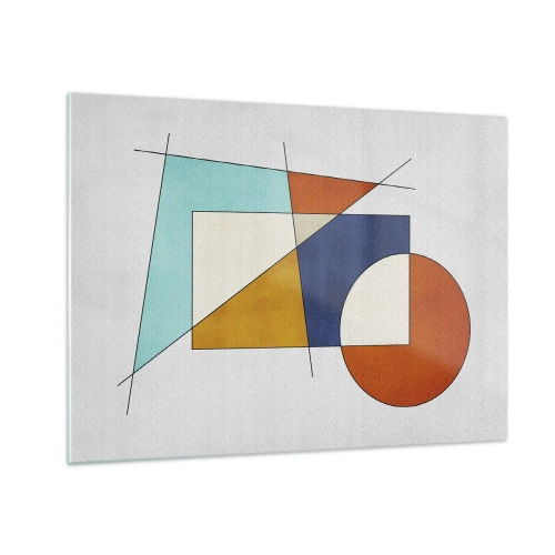 Glastavla - Bild på glas - Färgglada geometriska former på en ljus bakgrund i modernistisk stil - 70x50cm - Abstraktion: modernistiskt nöje - Modern väggdekoration för vardagsrum och sovrum ARTTOR