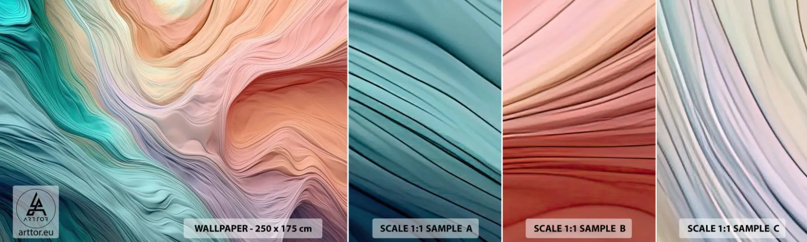 Provbit av självhäftande fototapet Deluxe Sticker - Regnbågsvåg - pasteller, Abstraktion, Textur - 100x30 cm