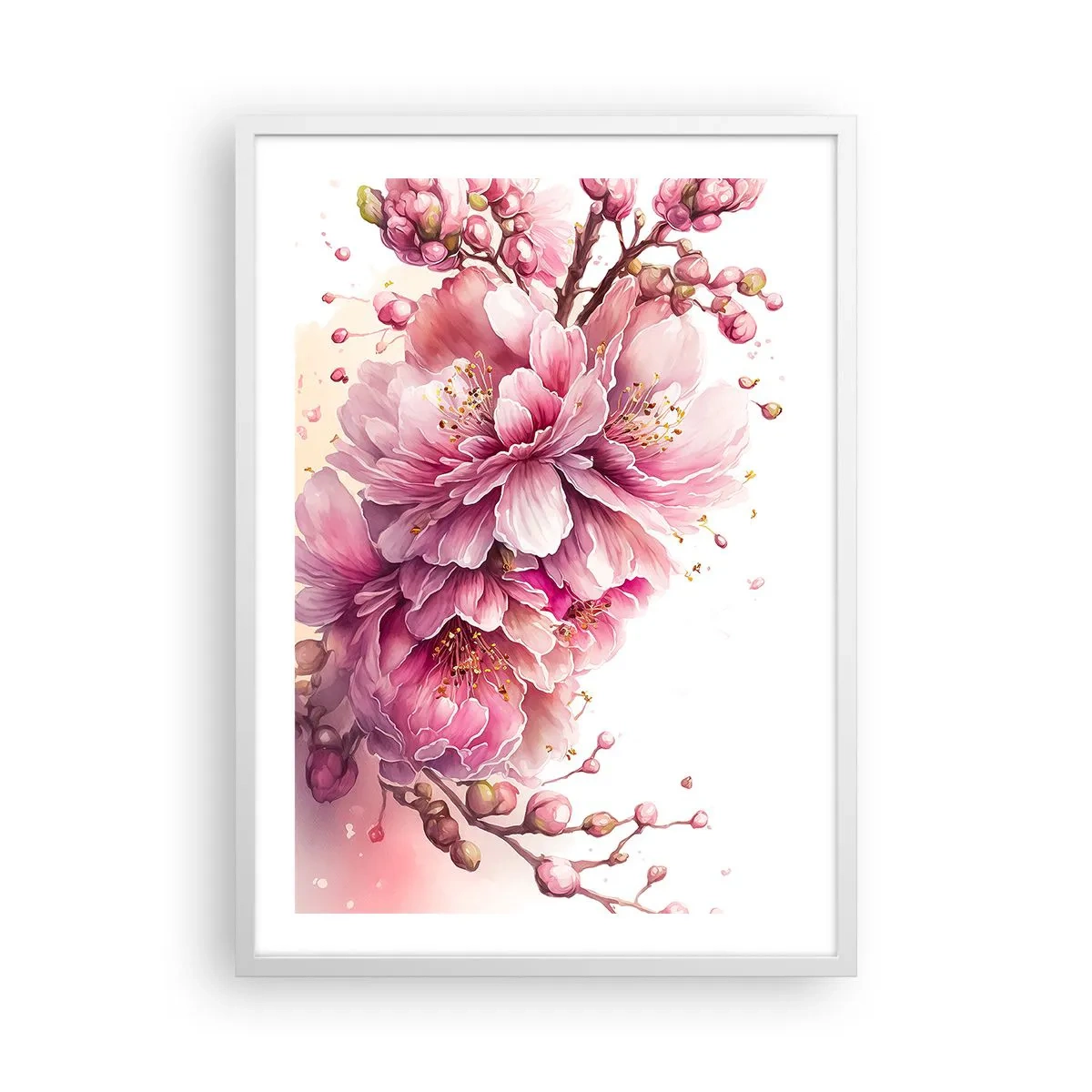 Affisch i vit ram - Blommande körsbärsblomma - 50x70 cm