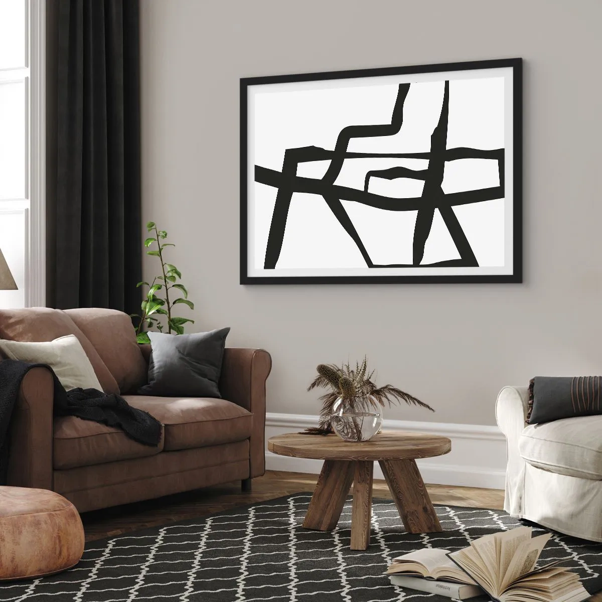 Affisch i svart ram - Svartvit konstruktion - 70x50 cm