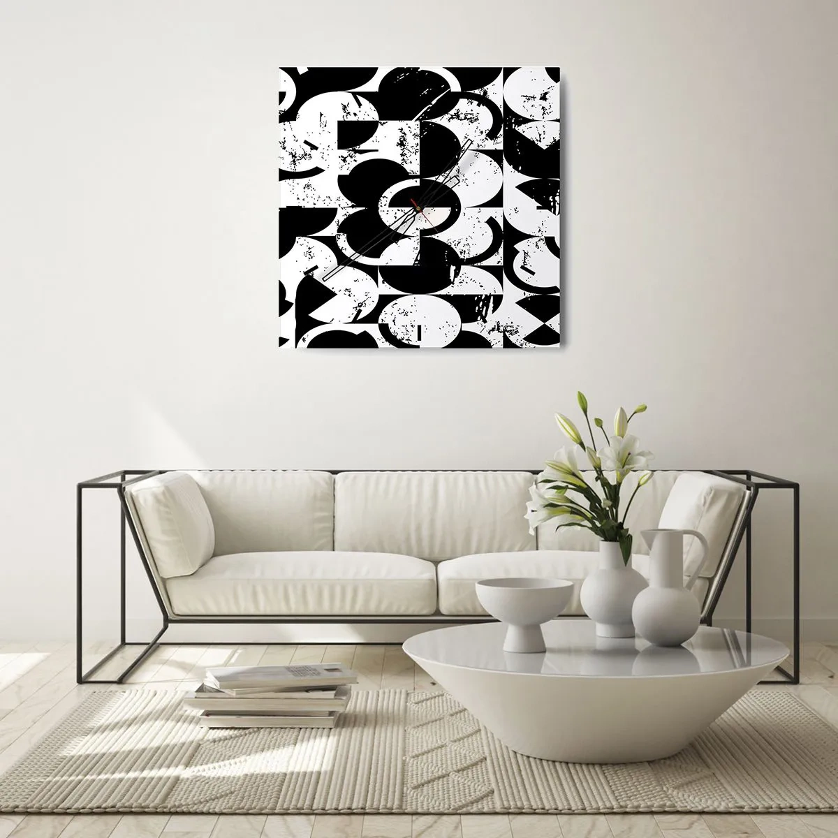 Väggklocka - Klocka på glas - Vit är vit och svart är svart - 40x40 cm