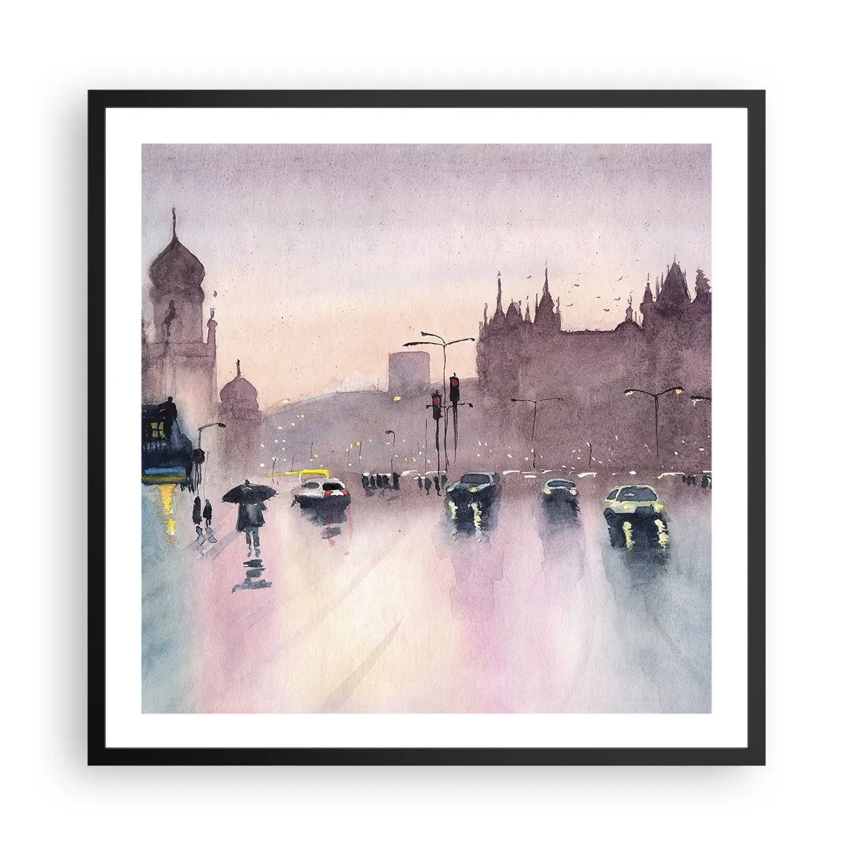 Affisch i svart ram - I regnig dimma - 60x60 cm