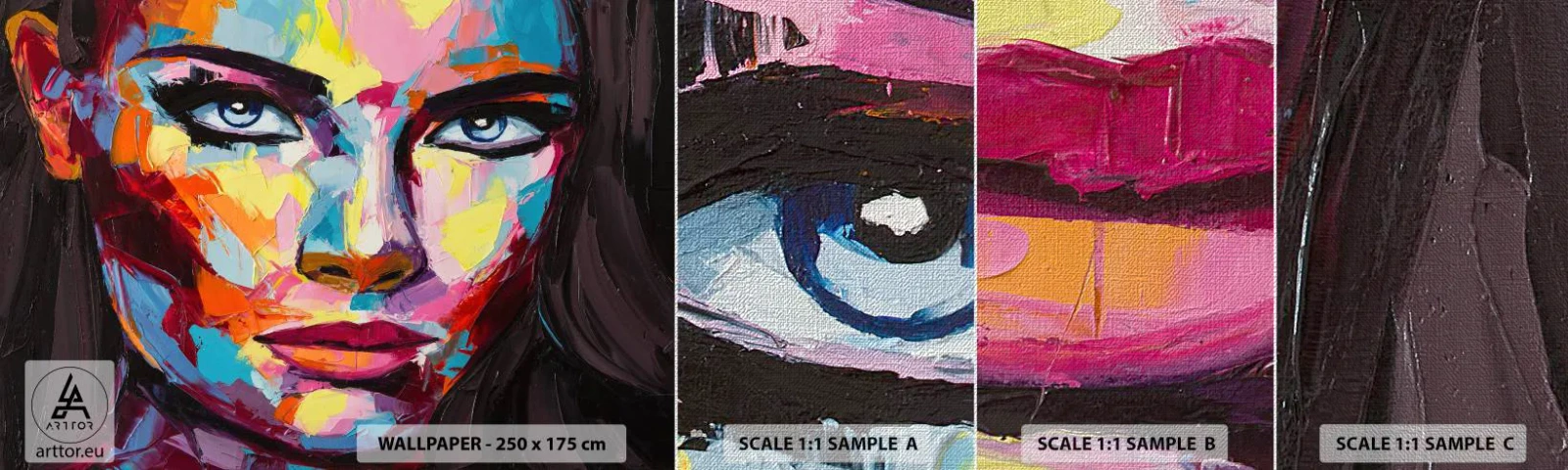 Provbit av fototapet Premium Canvas - Själen är också färgglad - Porträtt av en kvinna, Ansikte, Bit - 100x30 cm