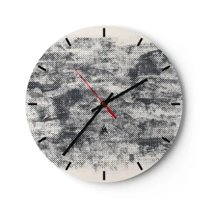 Väggklocka - Klocka på glas - Svartvit textur med rasternäteffekt - 30x30cm - Dimmig komposition - Modern väggdekoration för vardagsrum, kök och sovrum ARTTOR