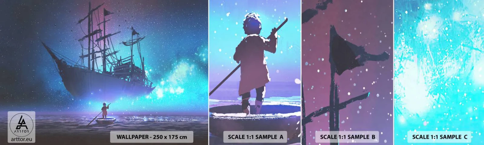 Fototapet Prov Standard Eco - Möte med havets myt - Grafik, Fantasi, Spökskepp - 100x30 cm