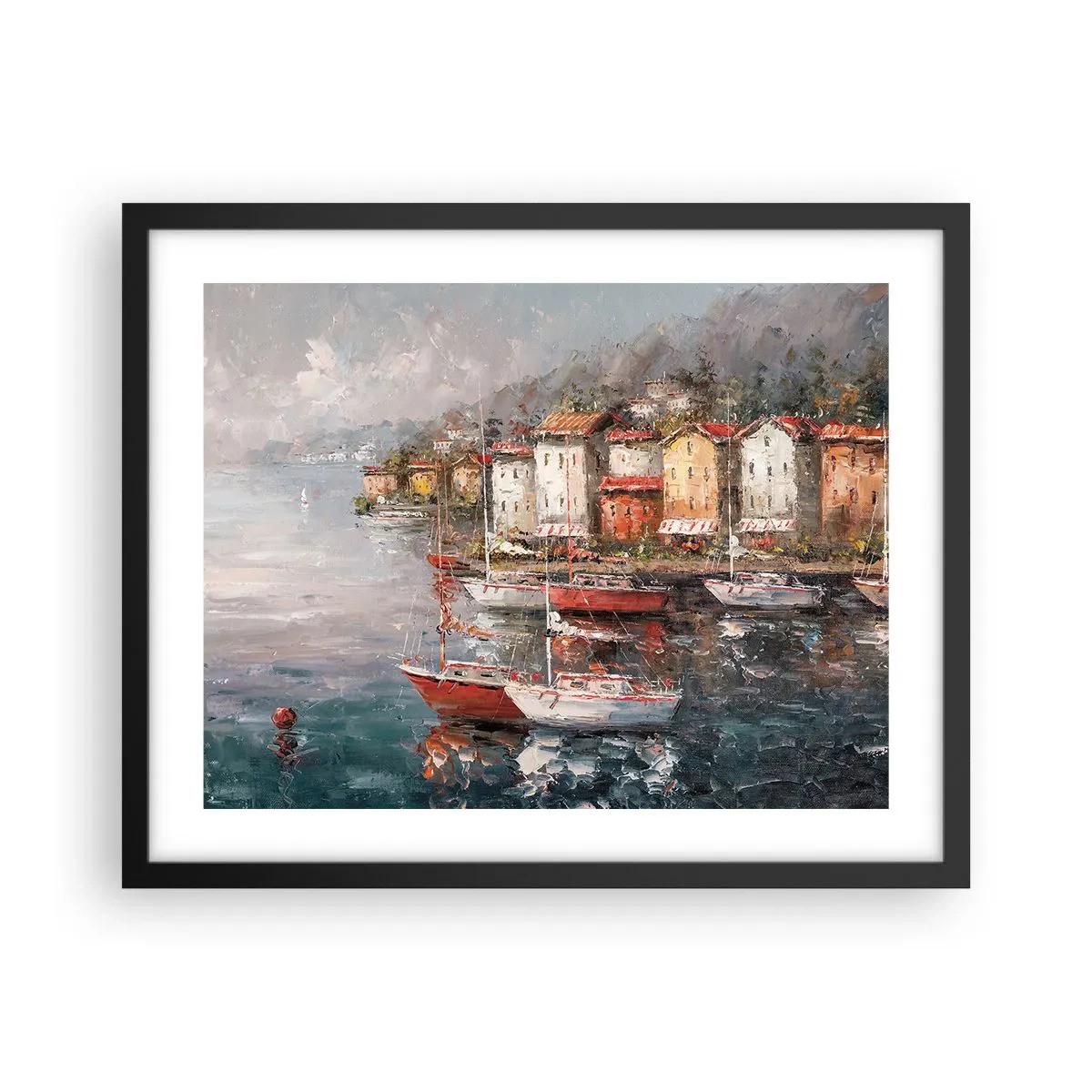 Affisch i svart ram - Romantisk hamn - 50x40 cm