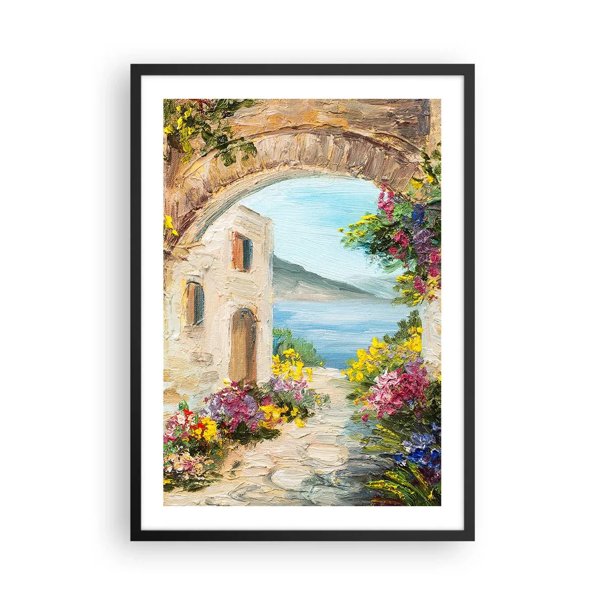 Affisch i svart ram - Stenvalv med utsikt över havet - 50x70cm - Kustprovinsens charm - Modern väggdekoration för vardagsrum och sovrum ARTTOR