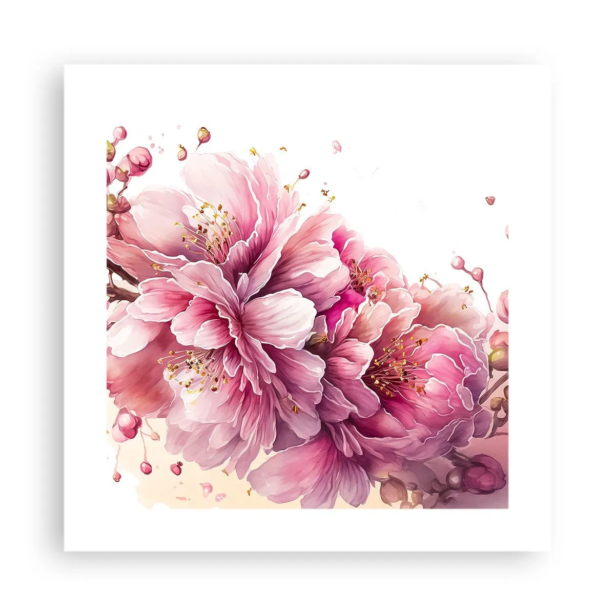 Affisch - Blommande körsbärsblomma - 40x40 cm