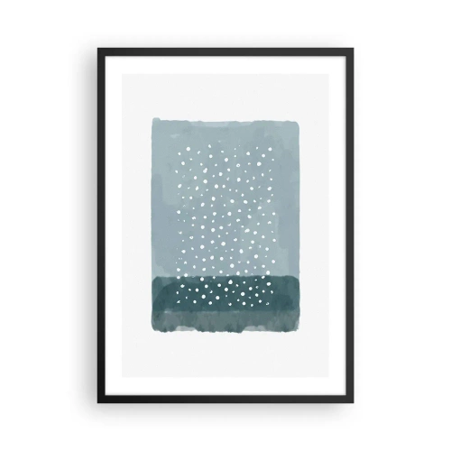 Affisch i svart ram - En abstrakt komposition med vita prickar på en blå bakgrund. - 50x70cm - Uppstådda ur det blåa - Modern väggdekoration för vardagsrum och sovrum ARTTOR