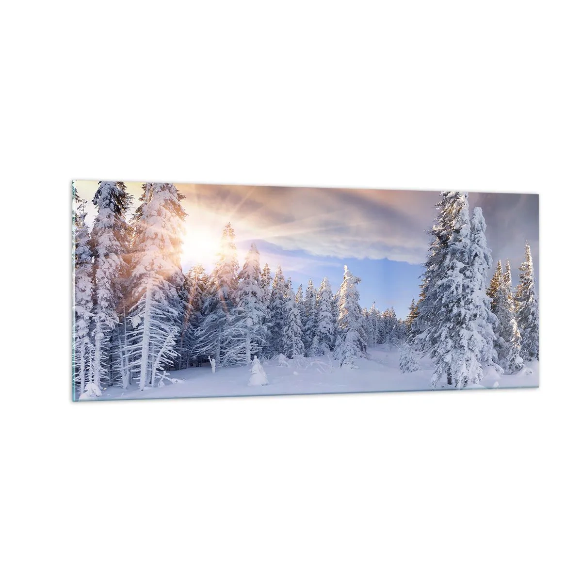 Glastavla - Bild på glas - Naturens snöiga spel - 100x40 cm