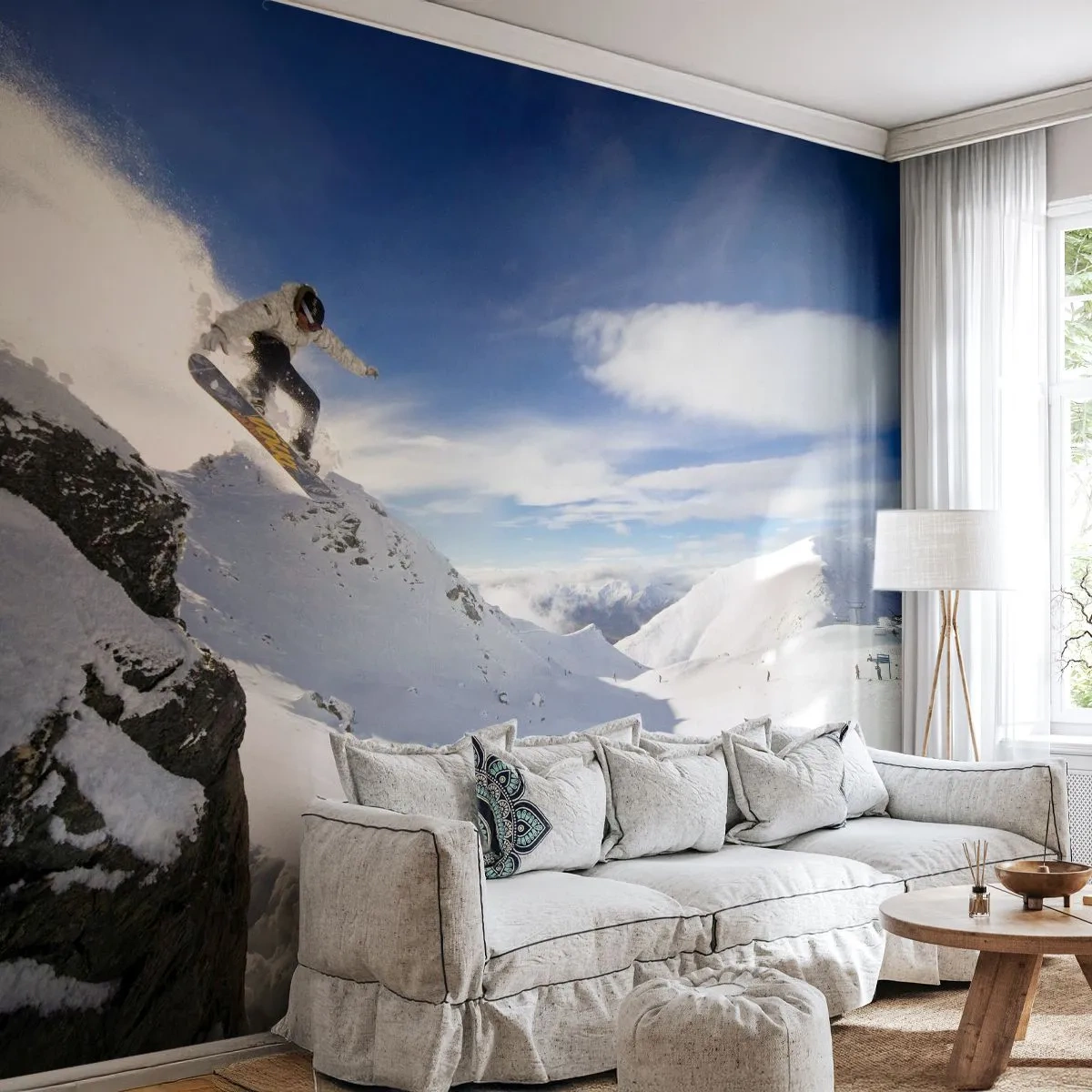 Fototapet Premium Sand - Frihet utan gränserna - Åka snowboard, Landskap, Berg - 250x175 cm