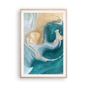 Affisch i ram av ljusek - Guld- och turkosvirvel - 61x91 cm