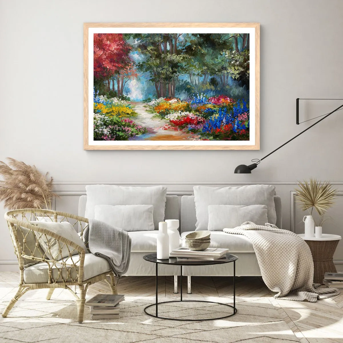 Affisch i ram av ljusek - Skogsträdgård, blomskog - 100x70 cm