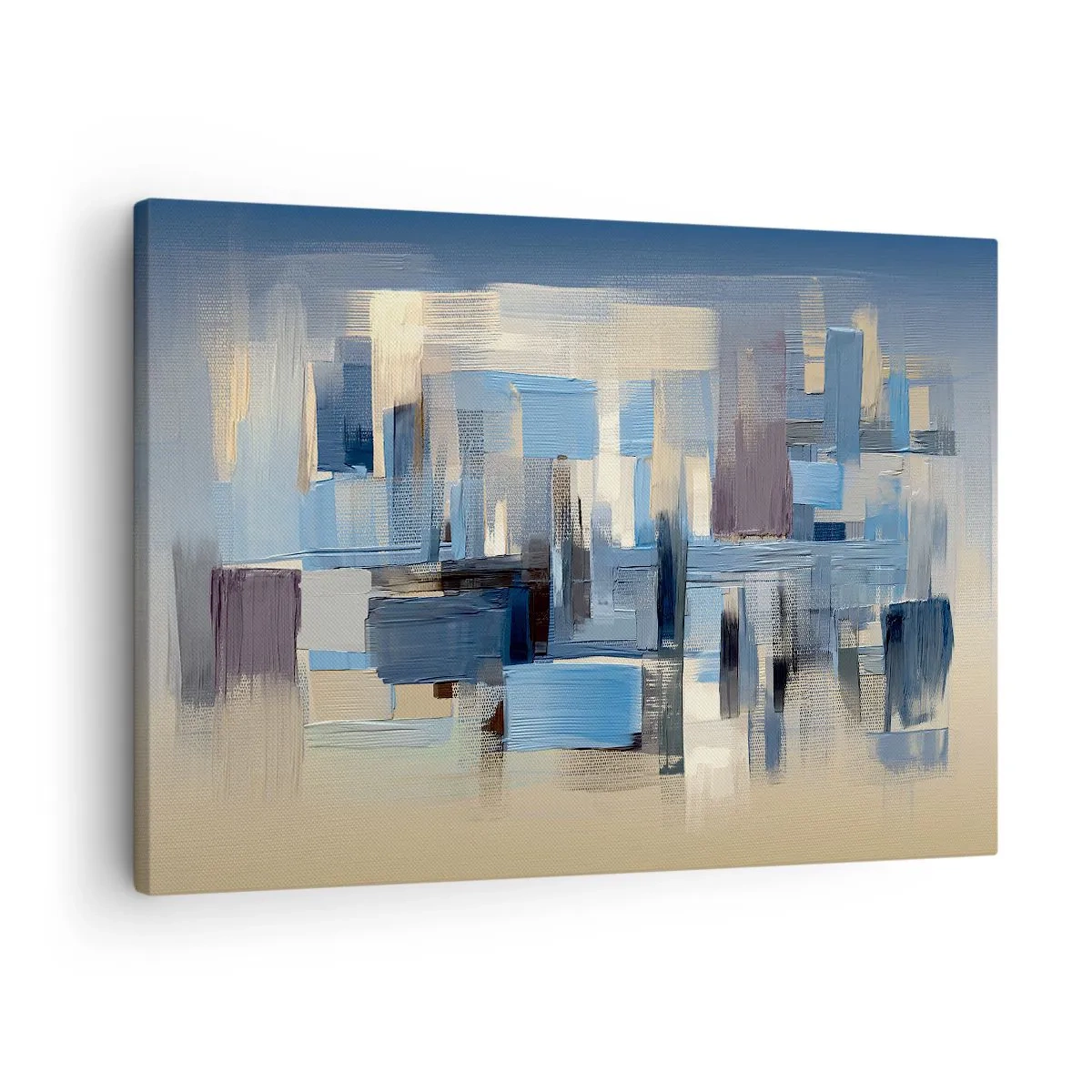 Canvastavla - Bild på duk - Geometriska former i nyanser av blått och beige - 70x50cm - Blå konstruktion - Modern väggdekoration för vardagsrum och sovrum ARTTOR